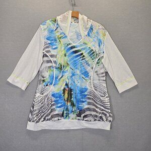 Adore Hoodie XL  White Floral Flowers Boho Colorful